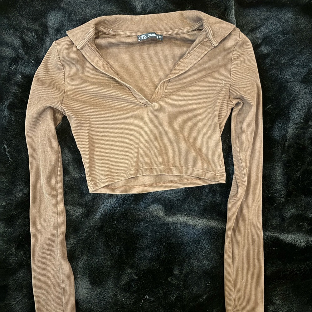 Brown collard Zara crop top
